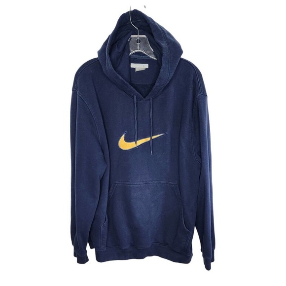 Vintage Nike BIG Center SWOOSH Blue Hoodie Embroidered Y2K Large - Picture 1 of 10